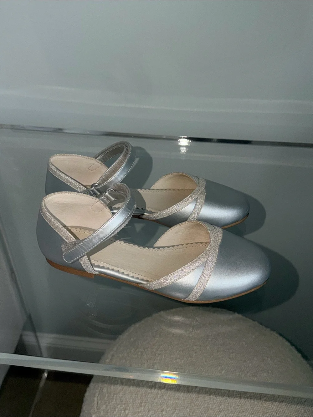 Mayoral Silver Girls' Mary Jane Flats with Glitter Straps